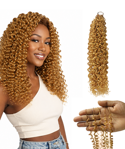LUXLUXE Water Curl Synthetic Crochet Hair Extensions – Available in 14"  78g 18" 100g & 22" 120g Pre Separated 100 Strands Feather Hairpiece for Natural Bouncy Curls