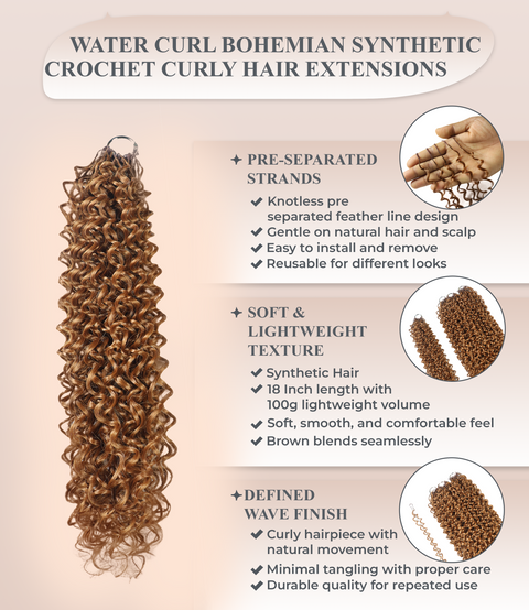 LUXLUXE Water Curl Synthetic Crochet Hair Extensions – Available in 14"  78g 18" 100g & 22" 120g Pre Separated 100 Strands Feather Hairpiece for Natural Bouncy Curls