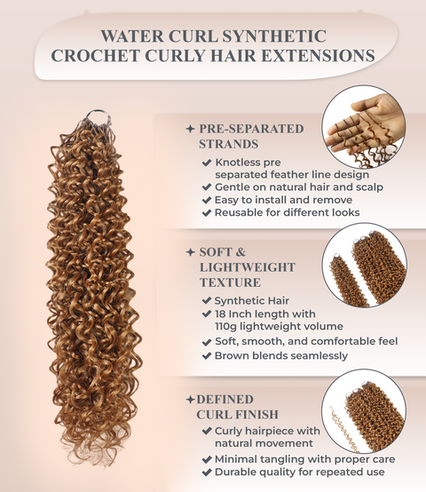 LUXLUXE Water Curl Synthetic Crochet Hair Extensions – Available in 14"  85g 18" 110g & 22" 132g Pre Separated 100 Strands Feather Hairpiece for Natural Bouncy Curls