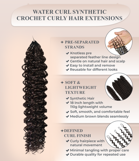 LUXLUXE Water Curl Synthetic Crochet Hair Extensions – Available in 14"  85g 18" 110g & 22" 132g Pre Separated 100 Strands Feather Hairpiece for Natural Bouncy Curls