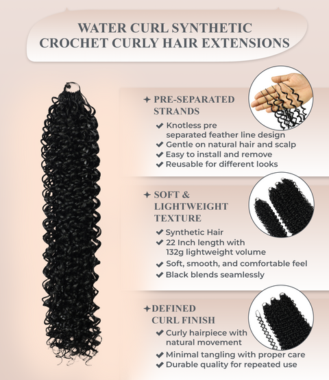 LUXLUXE Water Curl Synthetic Crochet Hair Extensions – Available in 14"  85g 18" 110g & 22" 132g Pre Separated 100 Strands Feather Hairpiece for Natural Bouncy Curls