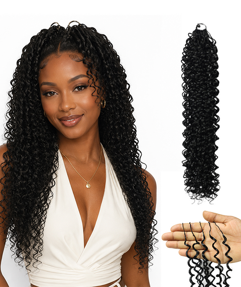 LUXLUXE Water Curl Synthetic Crochet Hair Extensions – Available in 14"  78g 18" 100g & 22" 120g Pre Separated 100 Strands Feather Hairpiece for Natural Bouncy Curls