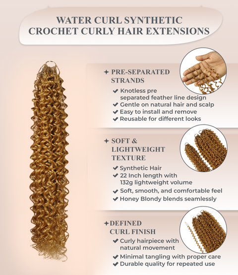 LUXLUXE Water Curl Synthetic Crochet Hair Extensions – Available in 14"  85g 18" 110g & 22" 132g Pre Separated 100 Strands Feather Hairpiece for Natural Bouncy Curls