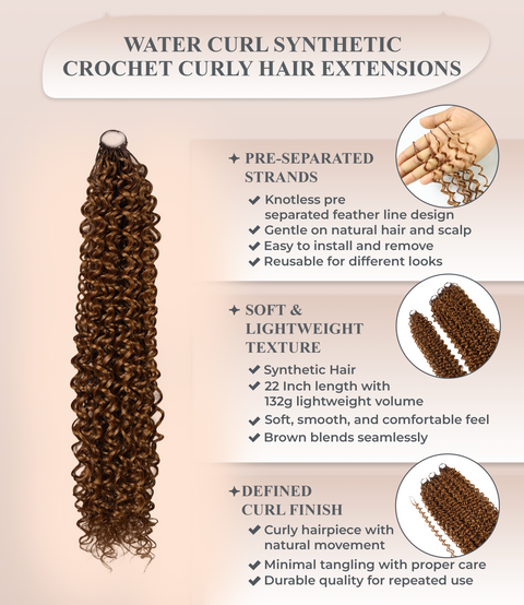 LUXLUXE Water Curl Synthetic Crochet Hair Extensions – Available in 14"  85g 18" 110g & 22" 132g Pre Separated 100 Strands Feather Hairpiece for Natural Bouncy Curls