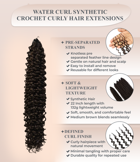 LUXLUXE Water Curl Synthetic Crochet Hair Extensions – Available in 14"  85g 18" 110g & 22" 132g Pre Separated 100 Strands Feather Hairpiece for Natural Bouncy Curls