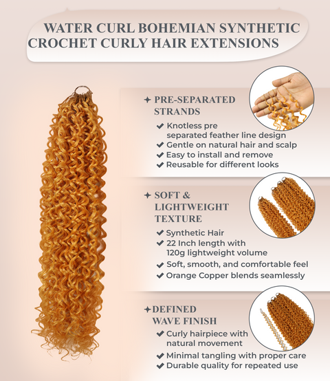 LUXLUXE Water Curl Synthetic Crochet Hair Extensions – Available in 14"  78g 18" 100g & 22" 120g Pre Separated 100 Strands Feather Hairpiece for Natural Bouncy Curls