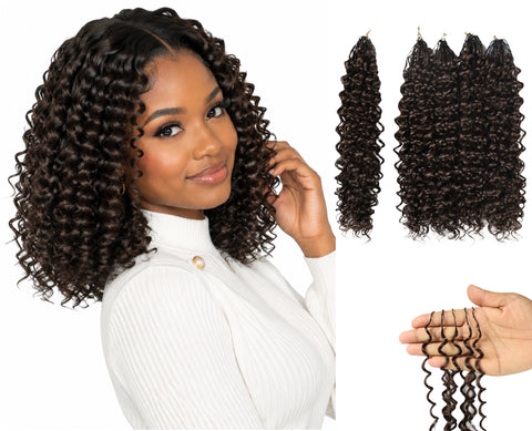 LUXLUXE Water Curl Synthetic Crochet Hair Extensions – Available in 14"  85g 18" 110g & 22" 132g Pre Separated 100 Strands Feather Hairpiece for Natural Bouncy Curls