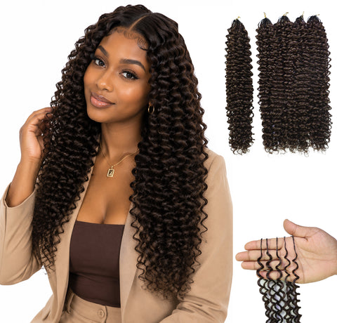 LUXLUXE Water Curl Synthetic Crochet Hair Extensions – Available in 14"  85g 18" 110g & 22" 132g Pre Separated 100 Strands Feather Hairpiece for Natural Bouncy Curls