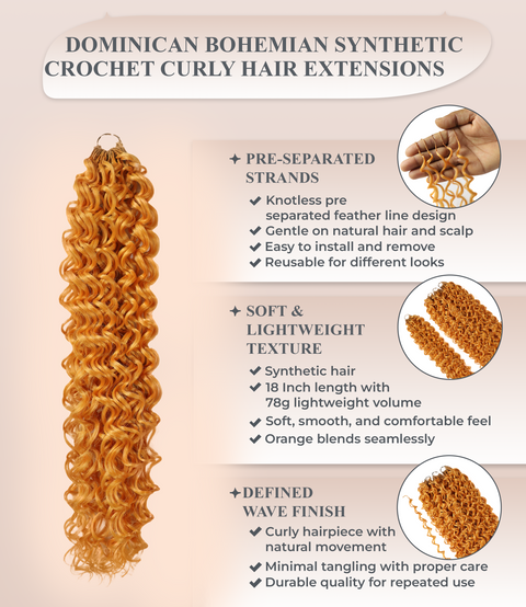 LUXLUXE Dominican Synthetic Crochet Hair Extensions – 14" 78g, 18" 100g, 22" 120g Pre Separated 100 Strands Feather Curly Hairpiece