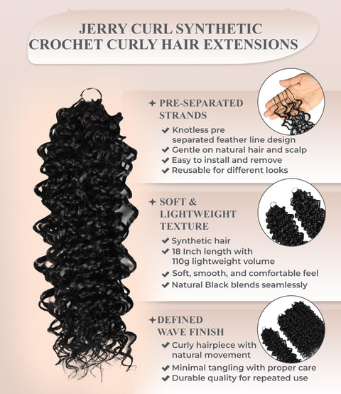 Luxluxe Jerry Curl 18 Inch Pre-Separated Synthetic Feather 110g Crochet Hair Extensions with 100 Strands for Women