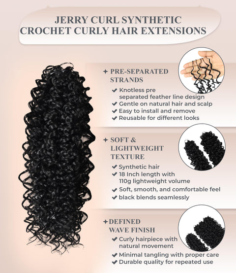 Luxluxe Jerry Curl 18 Inch Pre-Separated Synthetic Feather 110g Crochet Hair Extensions with 100 Strands for Women