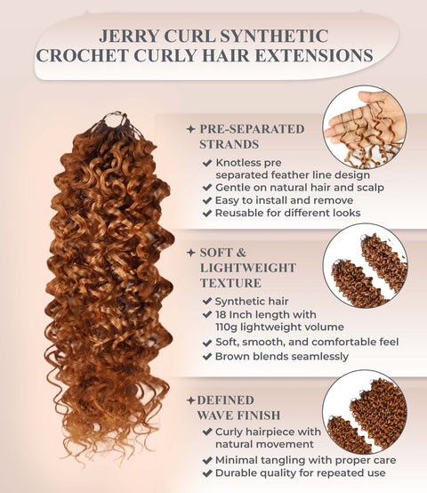 Luxluxe Jerry Curl 18 Inch Pre-Separated Synthetic Feather 110g Crochet Hair Extensions with 100 Strands for Women