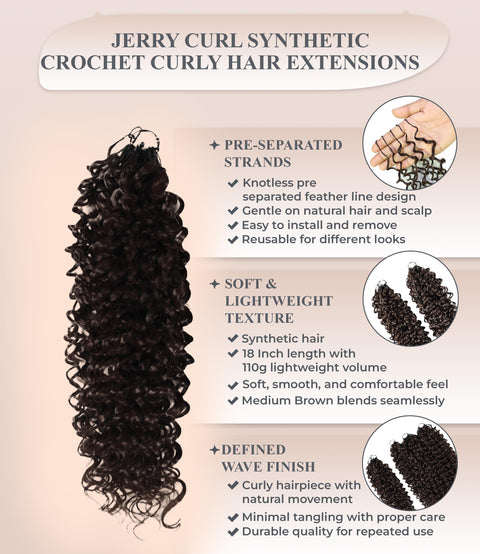 Luxluxe Jerry Curl 18 Inch Pre-Separated Synthetic Feather 110g Crochet Hair Extensions with 100 Strands for Women