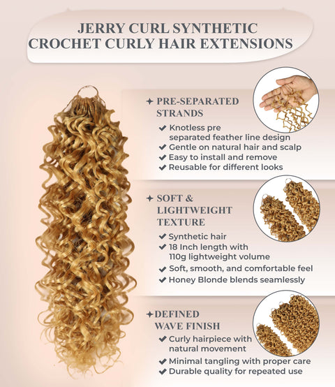 Luxluxe Jerry Curl 18 Inch Pre-Separated Synthetic Feather 110g Crochet Hair Extensions with 100 Strands for Women