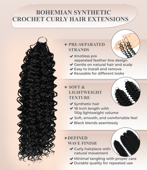 Luxluxe Bohemian 18" Pre-Separated Synthetic Feather 110g Crochet Hair Extensions with 100 Strands for Women