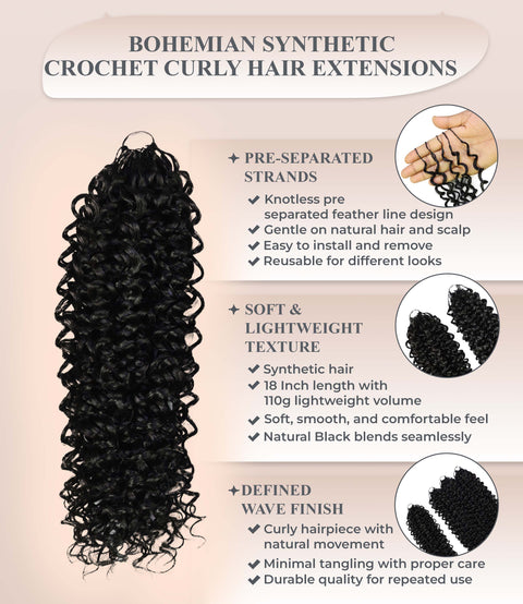 Luxluxe Bohemian 18" Pre-Separated Synthetic Feather 110g Crochet Hair Extensions with 100 Strands for Women
