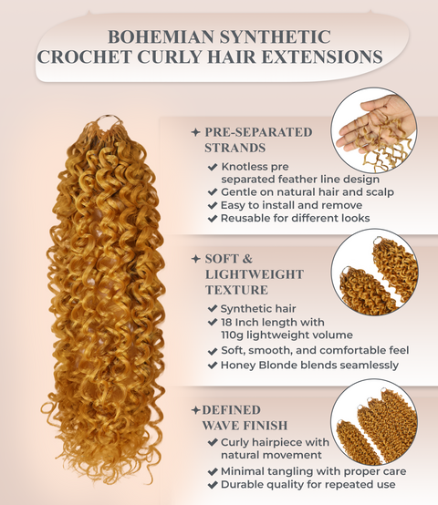 Luxluxe Bohemian 18" Pre-Separated Synthetic Feather 110g Crochet Hair Extensions with 100 Strands for Women