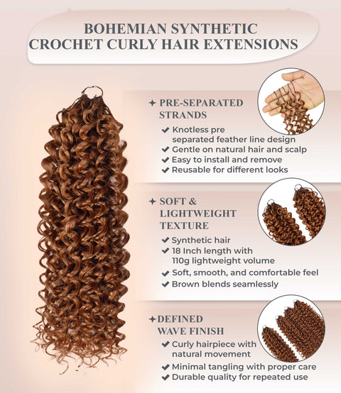 Luxluxe Bohemian 18" Pre-Separated Synthetic Feather 110g Crochet Hair Extensions with 100 Strands for Women