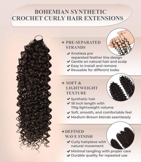 Luxluxe Bohemian 18" Pre-Separated Synthetic Feather 110g Crochet Hair Extensions with 100 Strands for Women