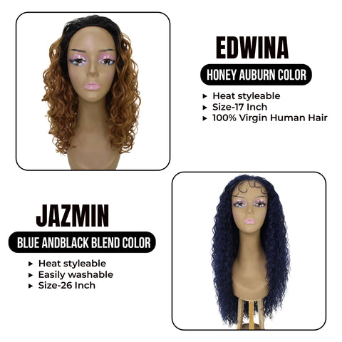 Curly Combo:  Edwina, 17-inch Curly Layered Mix Half Wig and Jazmin, 26-inch Synthetic Long Curls 5x5 HD Lace Wig