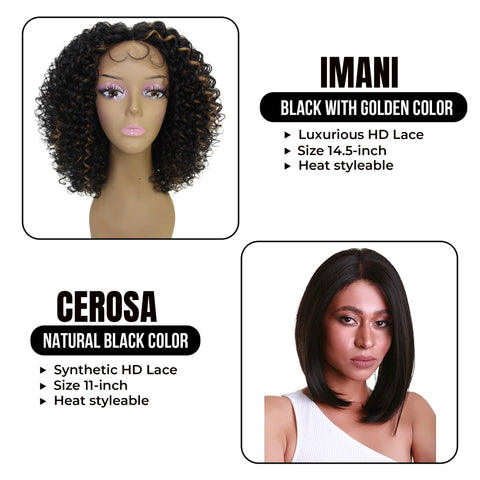 Great Bundle: Cerosa 11-Inch Long Bob Synthetic HD Lace Wig & Imani 14.5-Inch Synthetic Trendy Bold Afro HD Lace Wig - Elevate Your Style with This Fantastic Bundle Deal!