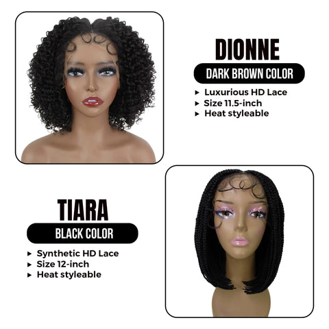 Classy Hair Combo! Dionne, 11.5 in T Part Lace Front wig and Tiara, 12-inch Braided Long Bob HD Lace Wig