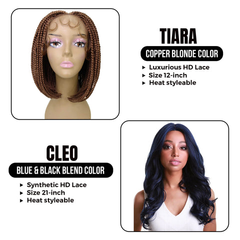 Perfect Pair for style ! Tiara: 12-inch Braided Long Bob HD Lace Wig || Cleo: 21-inch Layered Curl HD Lace Wig