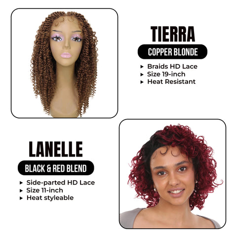 Double Glam ! Tierra: 19-inch Synthetic Twisted Braids HD Lace Wig||Lanelle: 11-inch Human Hair Side-parted HD Lace Wig