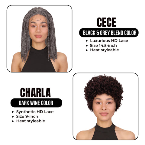 Budget Friendly Deal with Cece 14.5” HD Lace Front Braided Wig and Charla 9" HD Curly Hair Full Wig