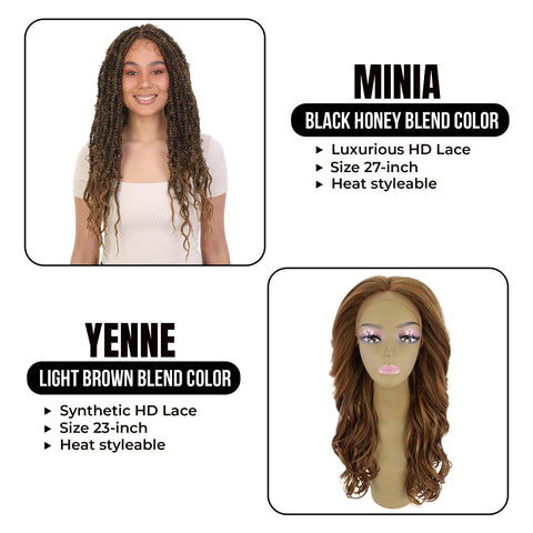Get Bundle Hurry! Minia , 27" HD Lace Front Wig and Yenne 23-inch Wavy Layered Wig