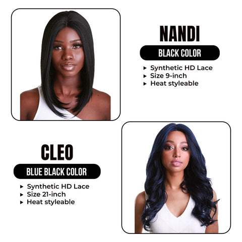 Double Fun ! Nandi, 9-inch Flip Synthetic HD Lace Wig || Cleo, 21-inch Layered Curl Ends Synthetic HD Lace Wig