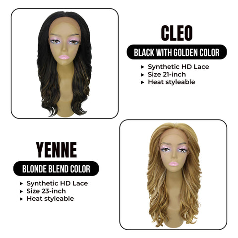 Double Hair Wig Together : Cleo, 21-inch Layered Curl Ends Synthetic HD Lace Wig and Yenne,23-inch Wavy Layered Synthetic HD Lace Wig