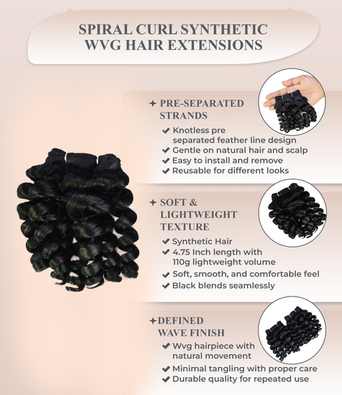 LUXLUXE Spiral Curl Synthetic Hair Extension - 4.75 Inch 110g Defined Curly Style for Versatile Hair Styling