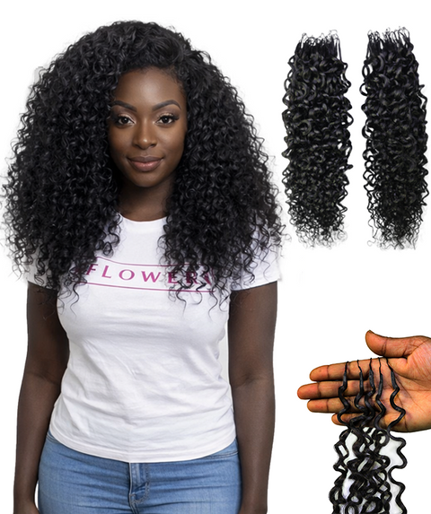 LUXLUXE Burmese Bohemian Real Human Crochet Curly Hair Extensions 40 Strands - Natural & Natural Black 14 16 & 18 Inch with weights 40g 45g & 50g Knotless Pre Separated Feather Line Lightweight Texture Curls Hairpiece for Women