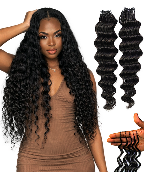 LUXLUXE Loose Deep Real Human Crochet Hair Extensions 40 Strands - Natural  & Natural Black 14 16 & 18 Inch with weights 40g 45g & 50g Knotless Pre Separated Feather Line Lightweight Texture Wavy Hairpiece for Women