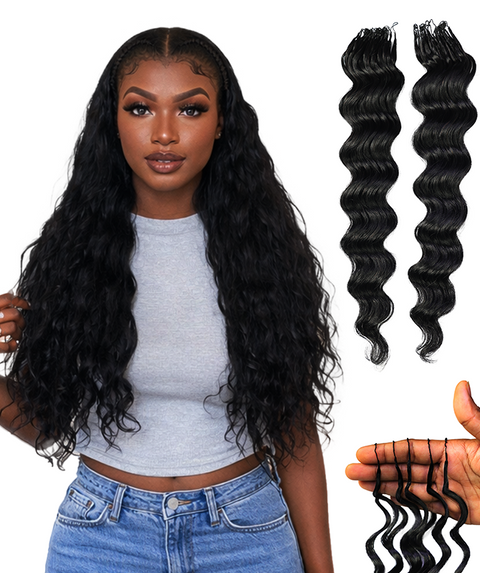 LUXLUXE Loose Deep Real Human Crochet Hair Extensions 40 Strands - Natural  & Natural Black 14 16 & 18 Inch with weights 40g 45g & 50g Knotless Pre Separated Feather Line Lightweight Texture Wavy Hairpiece for Women