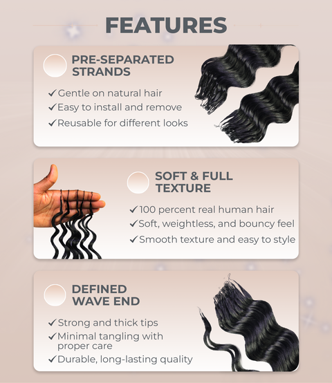 LUXLUXE Loose Deep Real Human Crochet Hair Extensions 40 Strands - Natural  & Natural Black 14 16 & 18 Inch with weights 40g 45g & 50g Knotless Pre Separated Feather Line Lightweight Texture Wavy Hairpiece for Women