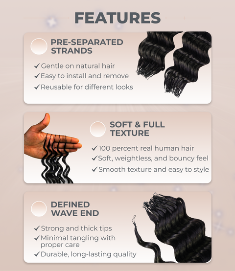 LUXLUXE Loose Deep Real Human Crochet Hair Extensions 40 Strands - Natural  & Natural Black 14 16 & 18 Inch with weights 40g 45g & 50g Knotless Pre Separated Feather Line Lightweight Texture Wavy Hairpiece for Women