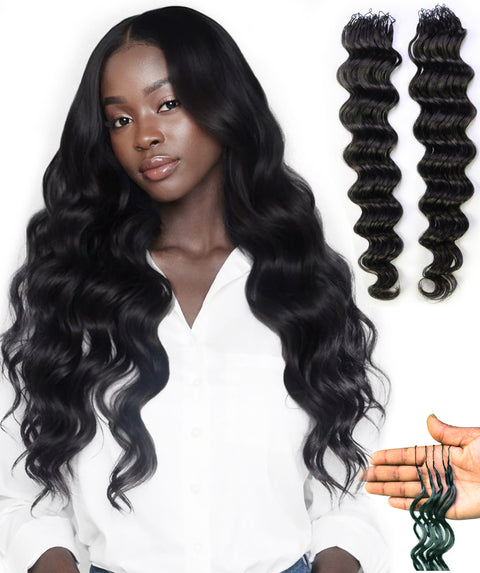 LUXLUXE Loose Deep Real Human Crochet Hair Extensions 40 Strands - Natural  & Natural Black 14 16 & 18 Inch with weights 40g 45g & 50g Knotless Pre Separated Feather Line Lightweight Texture Wavy Hairpiece for Women