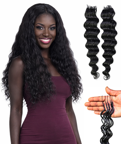 LUXLUXE Loose Deep Real Human Crochet Hair Extensions 40 Strands - Natural  & Natural Black 14 16 & 18 Inch with weights 40g 45g & 50g Knotless Pre Separated Feather Line Lightweight Texture Wavy Hairpiece for Women