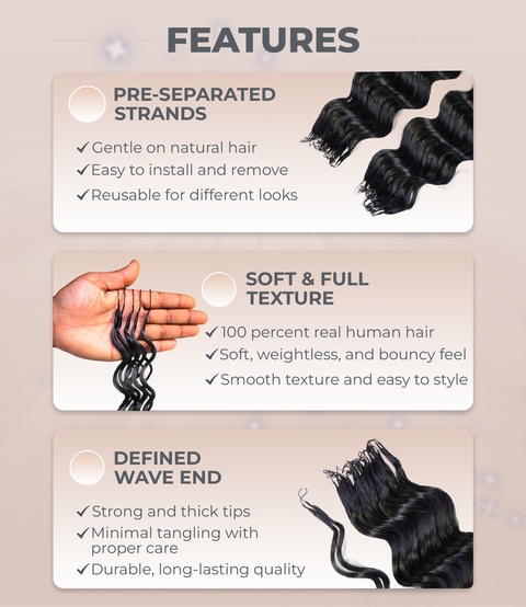 LUXLUXE Loose Deep Real Human Crochet Hair Extensions 40 Strands - Natural  & Natural Black 14 16 & 18 Inch with weights 40g 45g & 50g Knotless Pre Separated Feather Line Lightweight Texture Wavy Hairpiece for Women