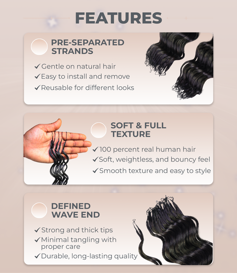 LUXLUXE Loose Deep Real Human Crochet Hair Extensions 40 Strands - Natural  & Natural Black 14 16 & 18 Inch with weights 40g 45g & 50g Knotless Pre Separated Feather Line Lightweight Texture Wavy Hairpiece for Women