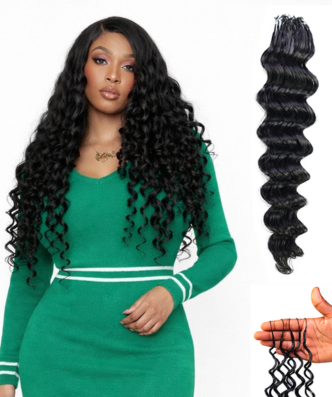 LUXLUXE Deep Wave Real Human Crochet Hair Extensions 40 Strands - Natural  & Natural Black 14 16 & 18 Inch with weights 40g 45g & 50g Knotless Pre Separated Feather Wavy Hairpiece for Women