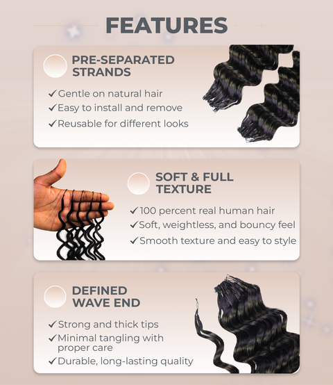 LUXLUXE Deep Wave Real Human Crochet Hair Extensions 40 Strands - Natural  & Natural Black 14 16 & 18 Inch with weights 40g 45g & 50g Knotless Pre Separated Feather Wavy Hairpiece for Women