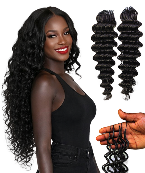LUXLUXE Deep Wave Real Human Crochet Hair Extensions 40 Strands - Natural  & Natural Black 14 16 & 18 Inch with weights 40g 45g & 50g Knotless Pre Separated Feather Wavy Hairpiece for Women