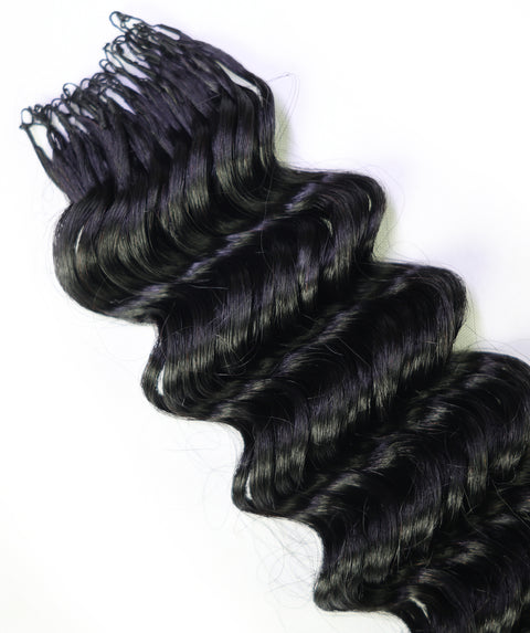 LUXLUXE Deep Wave Real Human Crochet Hair Extensions 40 Strands - Natural  & Natural Black 14 16 & 18 Inch with weights 40g 45g & 50g Knotless Pre Separated Feather Wavy Hairpiece for Women