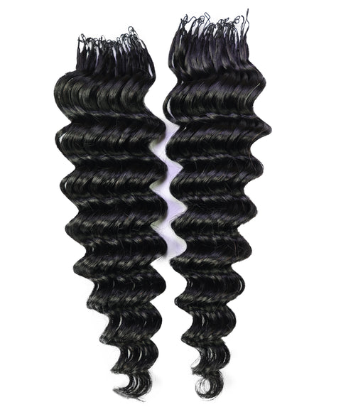 LUXLUXE Deep Wave Real Human Crochet Hair Extensions 40 Strands - Natural  & Natural Black 14 16 & 18 Inch with weights 40g 45g & 50g Knotless Pre Separated Feather Wavy Hairpiece for Women