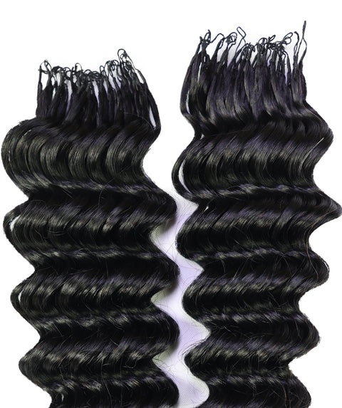 LUXLUXE Deep Wave Real Human Crochet Hair Extensions 40 Strands - Natural  & Natural Black 14 16 & 18 Inch with weights 40g 45g & 50g Knotless Pre Separated Feather Wavy Hairpiece for Women