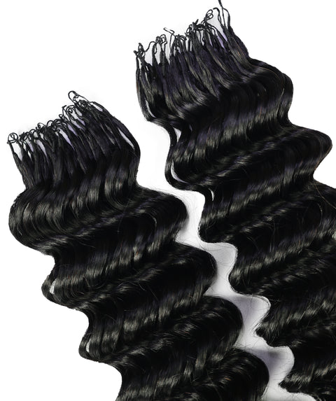 LUXLUXE Deep Wave Real Human Crochet Hair Extensions 40 Strands - Natural  & Natural Black 14 16 & 18 Inch with weights 40g 45g & 50g Knotless Pre Separated Feather Wavy Hairpiece for Women