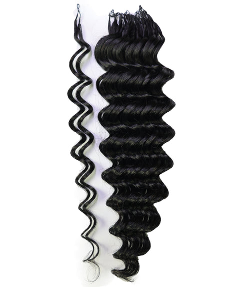 LUXLUXE Deep Wave Real Human Crochet Hair Extensions 40 Strands - Natural  & Natural Black 14 16 & 18 Inch with weights 40g 45g & 50g Knotless Pre Separated Feather Wavy Hairpiece for Women
